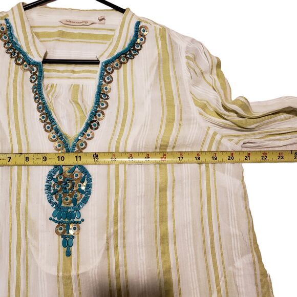 Soft Surroundings Elisha Tunic Turquoise Bead Trim Size Medium - Picture 4 of 10